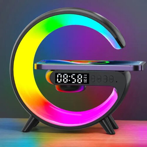 Smart G Lamp LED Bluetooth Speaker Wireless Charger RGB Alarm Clock Light Black