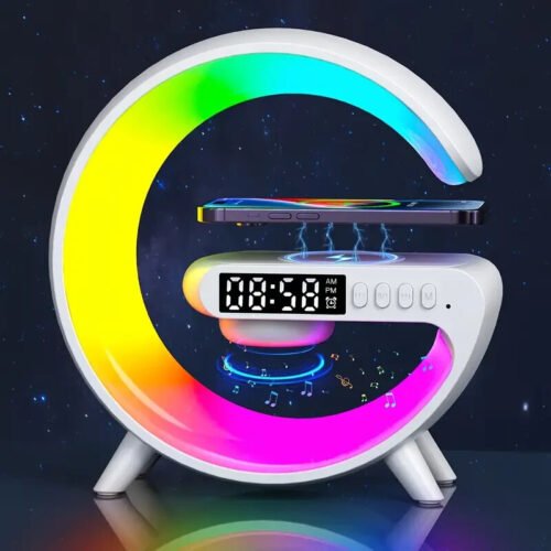 Smart G Lamp LED Bluetooth Speaker Wireless Charger RGB Alarm Clock Light White