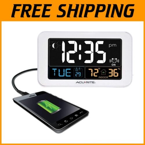 Smart Intelli-Time Alarm Clock with Indoor Temperature & USB Charging Feature
