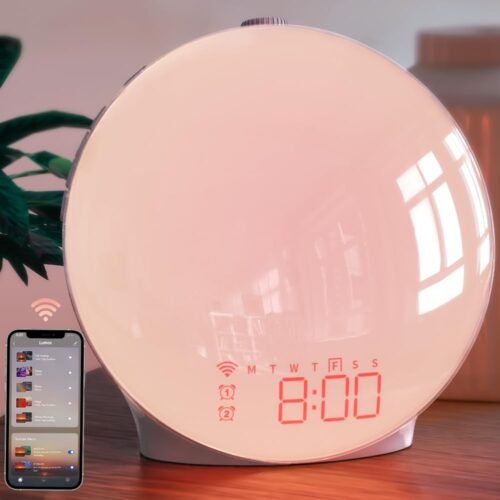 Smart Kids Alarm Clock, White Noise Sound Machine, Sunrise Wake-up Light with...
