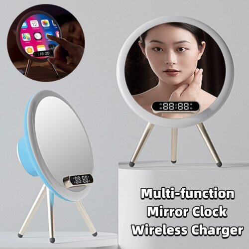 Smart LED Mirror Alarm Clock – Wireless Charging + USB – Modern Digital Display