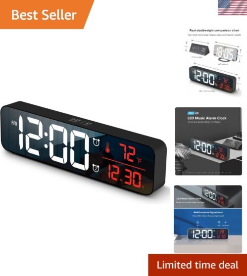 Smart Modern Red Digital Desk Clock with Automatic Dimmer & Temperature Display