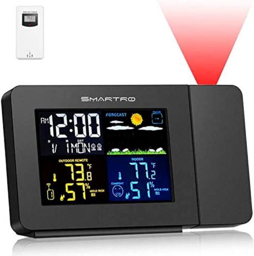 SMARTRO SC91 Projection Alarm Clock for Bedrooms with Weather Station Wireless