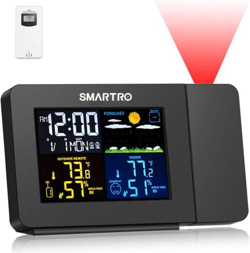 SMARTRO SC91 Projection Alarm Clock for Bedrooms with Weather Station, Wireless