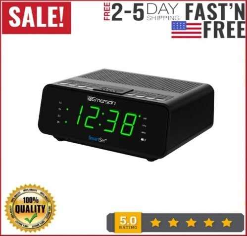 SmartSet Alarm Clock Radio with AM/FM Radio Dimmer Sleep Timer and .9 LED Black