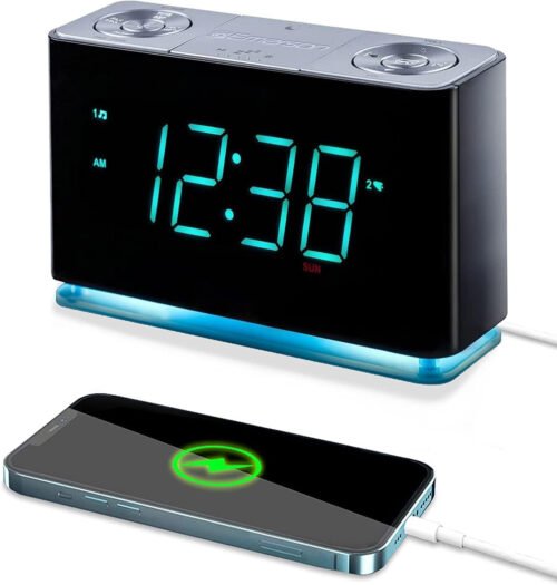 Smartset Alarm Clock Radio with Bluetooth Speaker with USB Port for Iphone/Ipad/