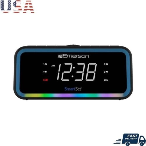 SmartSet Dual Alarm Clock Radio 0.9in LED Display USB-C Charging AM FM Radio