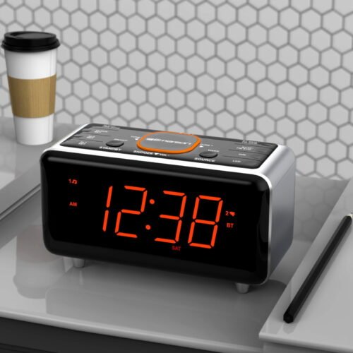 SmartSet Dual Alarm Clock Radio with Bluetooth Speaker,1.4" Orange LED Display