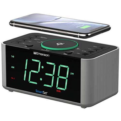 SmartSet Wireless Charging Dual Alarm Clock Radio, Bluetooth Speaker, USB