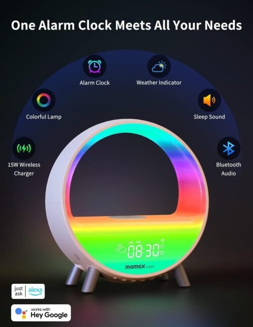 Smart Sunrise Alarm Clock, Wireless Charging, Bluetooth Speaker, App/Voice alexa