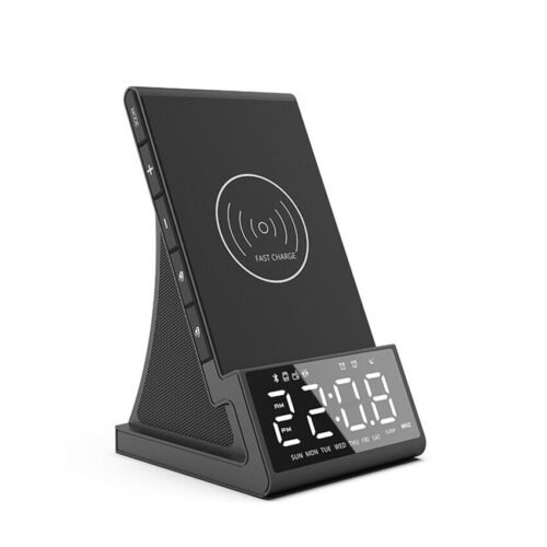Smart USB Mini Wireless Charging Alarm Clock Bluetooth Speaker Desktop Radio