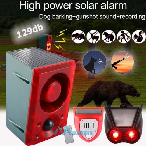 Solar Motion Sensor Alarm Emits Loud Dog Barking & Gunshot Sounds up to 130db