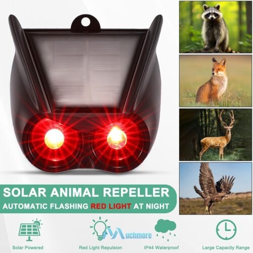 Solar Nocturnal Wild Animal Repeller w/ Red Flashing LED Skunk Deer Sensor Alarm