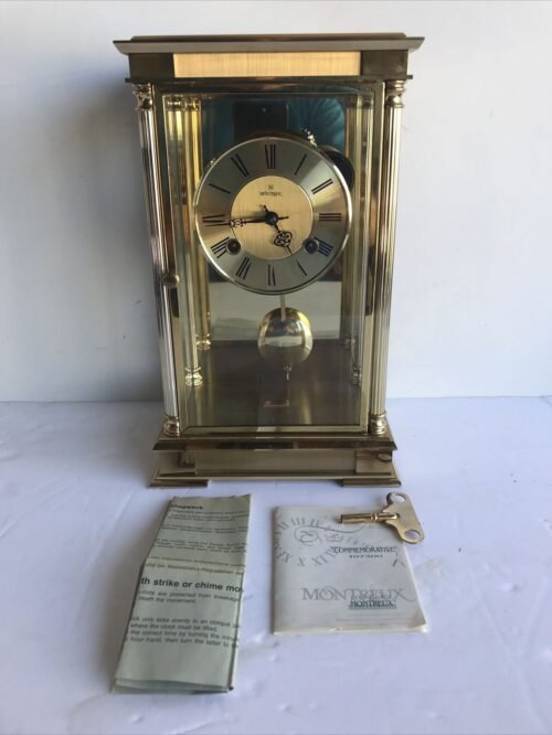 Solid Brass Montreux Commemorative Mantel Desk Clock w/Pendulum 107300 12.8 lbs