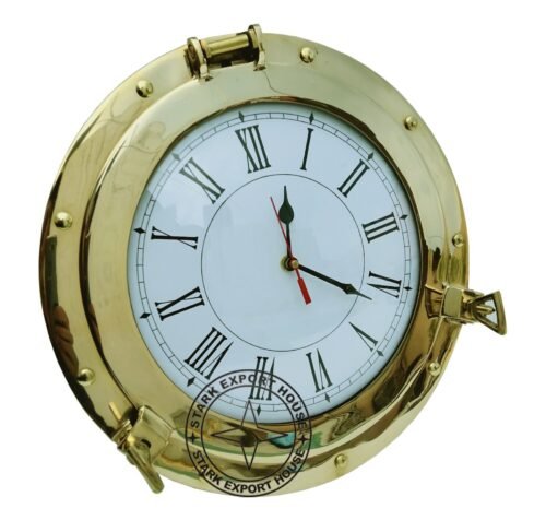 Solid Brass Nautical Navigation Marine Brass Porthole Wall Mounted Clock 17 WEFD