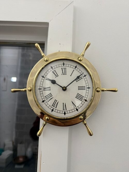 Solid Brass Ships Wheel Helm Shipwheel Wall Clock Home Decor for Bedroom - Gifts