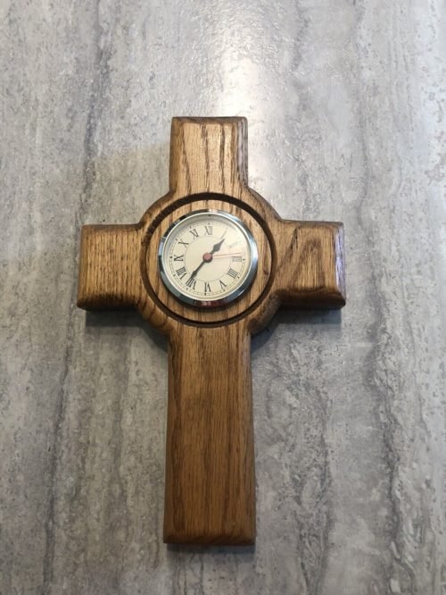 Solid Oak hanging Wall Wooden Cross Clock