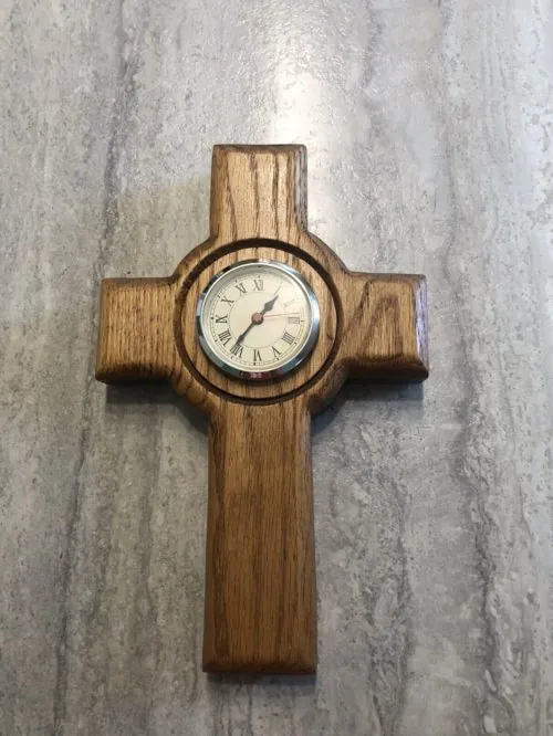 Solid Oak hanging Wall Wooden Cross Clock featured image