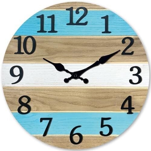 Solid Wood Wall Clocks Battery Operated Blue Rustic Wall Clocks 12 Inch Blue2