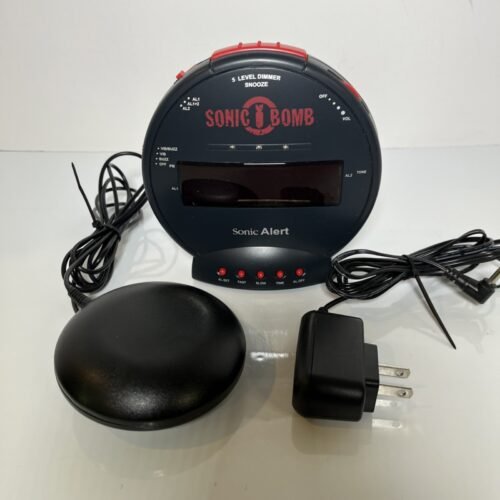 Sonic Alert Sonic Bomb Alarm Clock with Vibrating Bed Shaker Black Red Tested
