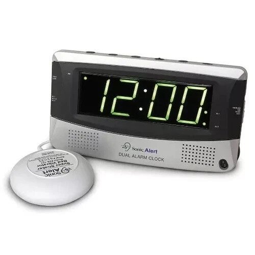 Sonic Alert Sonic Boom SBD375ss Vibrating Dual Alarm Clock | Silver-new