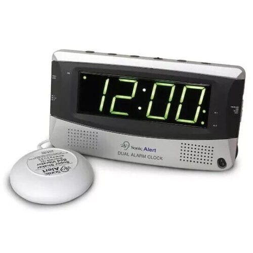 Sonic Alert Sonic Boom SBD375ss Vibrating Dual Alarm Clock | Silver-USED