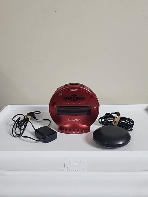 Sonic Bomb Dual Alarm Clock with Bed Shaker Red Sonic Alert Vibrating Alarm
