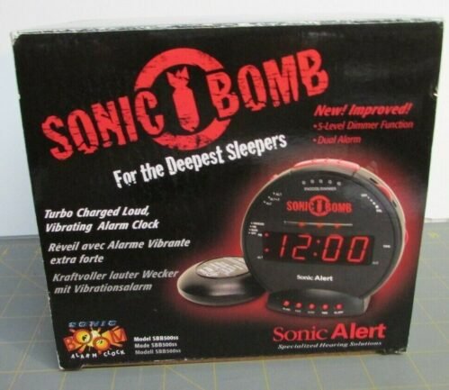 SONIC BOMB Dual Extra Loud Alarm Clock & Bed Shaker Black Sonic Alert NIB