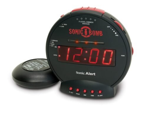 Sonic Bomb Dual Extra Loud Alarm Clock with Bed Shaker, Black | Sonic Alert V...