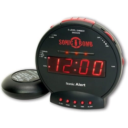 Sonic Bomb Dual Extra Loud Alarm Clock with Bed Shaker, Black | Vibrating