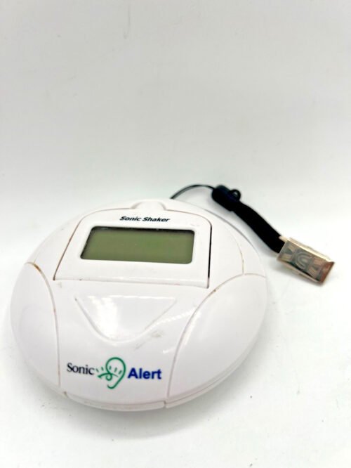 Sonic Shaker SBP100 Vibrating Alarm Clock White Flip Up Display Pillow Strap
