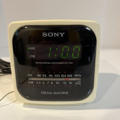 SONY ICF-C122 Dream Machine Cube AM/FM Radio Alarm Clock Vintage Tested & Works