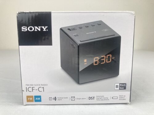 SONY ICF-C1 ALARM CLOCK FM/AM RADIO BLACK MIRROR FINISH LCD DISPLAY NEW OPEN BOX