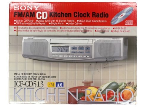 SONY ICF-CD513 Under Kitchen Cabinet Clock Radio AM/FM CD Player White READ