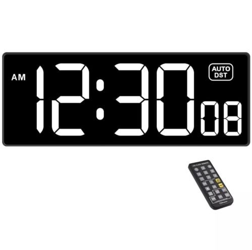 Soobest Digital Wall Clock with Seconds Electric Clock Plug Auto DST Dimmer LED