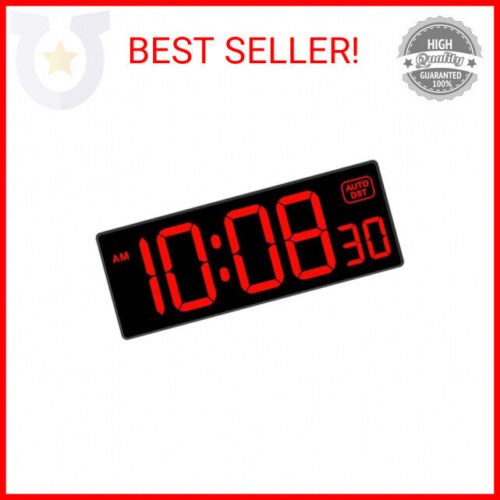 Soobest LED Digital Wall Clock with Seconds, Electric Clock Plug Auto DST Dimmer