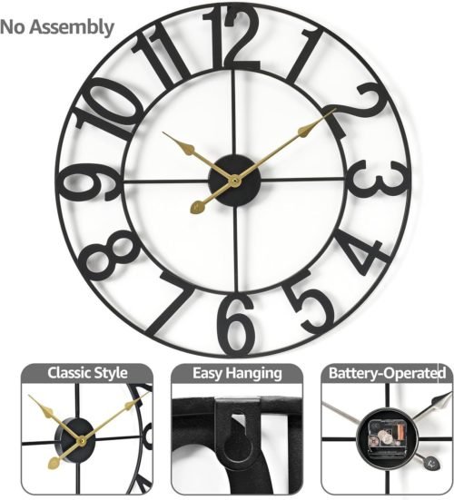 Sorbus Large 24inch Round Analog Wall Clock Battery Operated Numeral Style