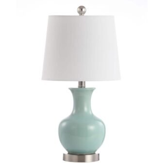 Soren 22 in. Light Blue Gourd Table Lamp wit Off-White Shade