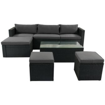 Soren PE Wicker Rattan Outdoor Sectional Sofa Set with Coffee Table and...