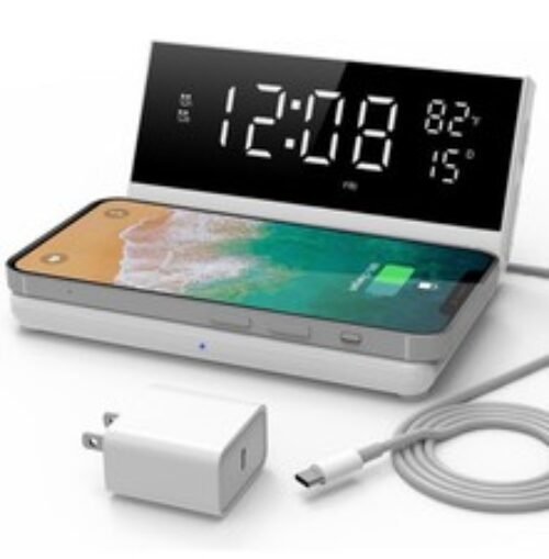 SoundFreaq Dual Alarm Clock w/ Wireless Charging, USB Port, FM Radio, LED