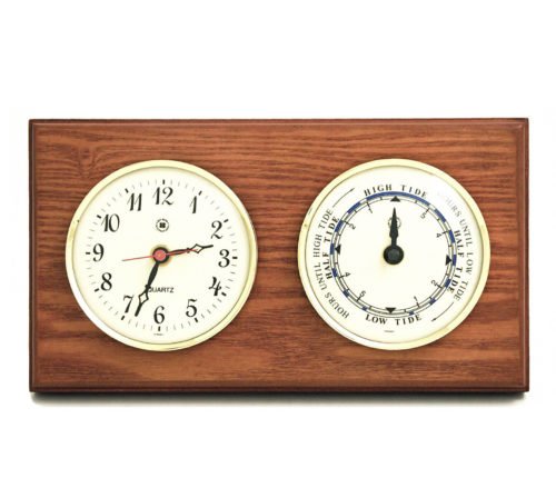 SOUTHAMPTON TIDE AND TIME CLOCKS ON OAK WOOD BASE - WALL WEATHER STATION