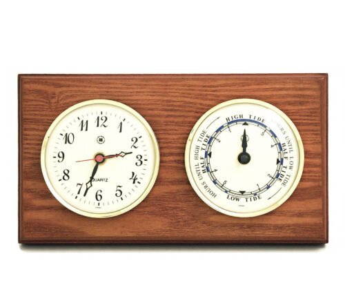 SOUTHAMPTON TIDE AND TIME CLOCKS ON OAK WOOD BASE - WALL WEATHER STATION