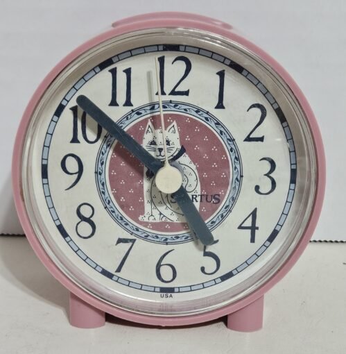 Spartus Pink Cat Alarm Clock 3.5" USA Vintage - TESTED