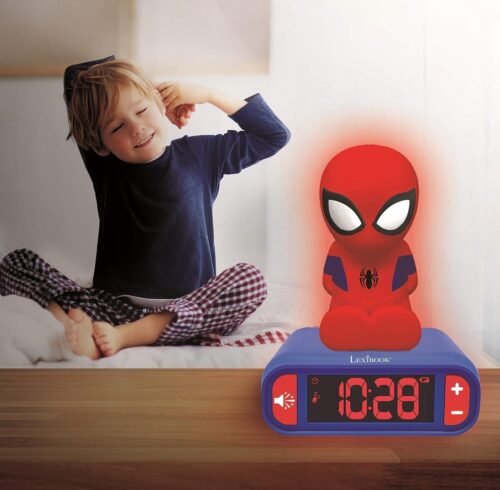 Spider-Man Alarm Clock for Kids – Night Light, Sound FX, Lexibook Luminous Blue