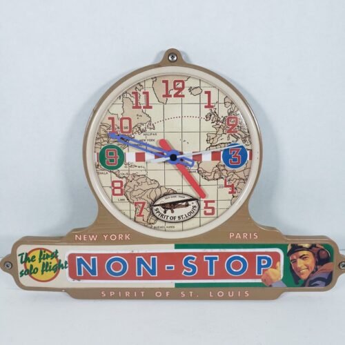 Spirit of St. Louis Metal Wall Clock 1930's Style Lindbergh Tin Solo Flight