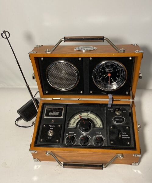 SPIRIT OF ST LOUIS Retro Alarm Clock Radio Aviator Wood Flight Case-11x6x6”