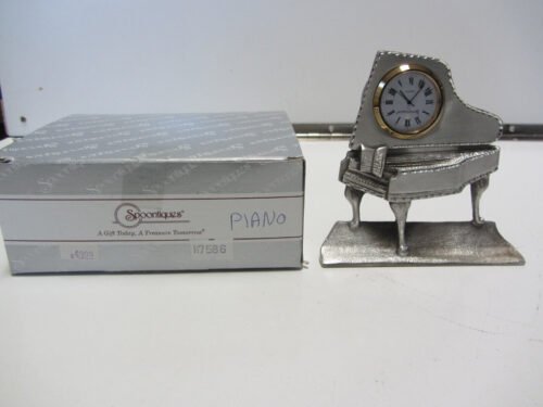 SPOONTIQUES PEWTER #7586 MUSIC THEME DESK CLOCK GRAND PIANO 4-1/4" TALL