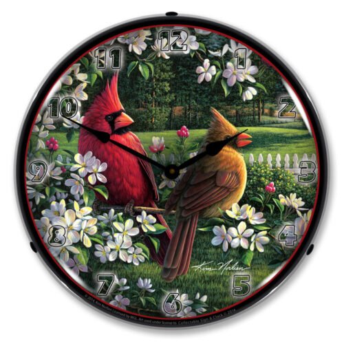Spring Cardinals LED Backlit Clock