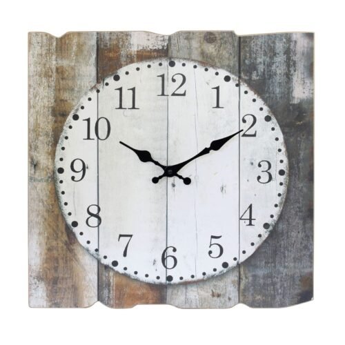 Square 15" Rustic Farmhouse Worn Wood Arabic Number Battery Operated Wall Clock
