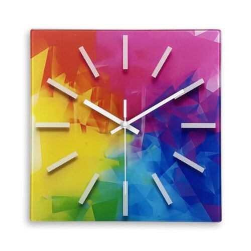 Square Glass Wall Clock Silent Analog Wall Clocks Battery Operated 14 Inch Co...